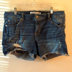 Distressed denim shorts